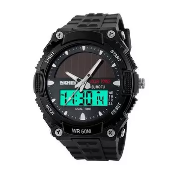 Queenser Fashion Solar Powered Dual Time Sports Military Watch Водонепроницаемые часы для мужчин и женщин