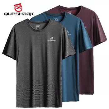 Queshark Мужская эластичная быстросохнущая спортивная футболка с короткими рукавами для бега дышащие свободные футболки футболки для фитнеса в тренажерном зале топ для тренировок M чёрный