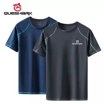 Queshark Мужская быстросохнущая спортивная футболка для бега, свободные топы с коротким рукавом для рыбалки, футболки для фитнеса, тренировок в тренажерном зале, футболки для велоспорта