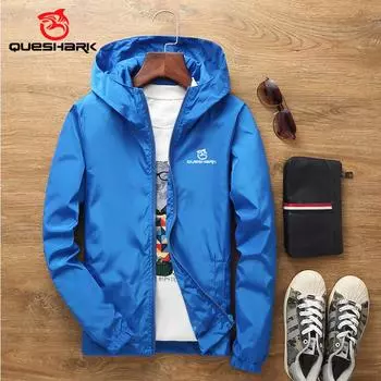 Queshark Мужская Женская Подростковая Детская Ветрозащитная Водонепроницаемая Светоотражающая Куртка Для Кемпинга Походов Пальто Быстросохнущая Ветровка S серый