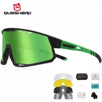 Queshark поляризационные спортивные очки для мужчин и женщин велосипедные солнцезащитные очки для горных дорог MTB велосипедные очки 5 линз/набор QE56 зелёный/чёрный