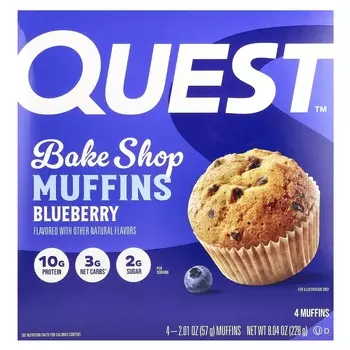 Quest Nutrition, Bake Shop Muffins, черника, 4 упаковки, 2,01 унции (57 г) каждый