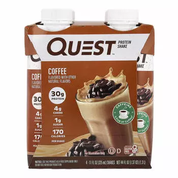 Quest Nutrition, Протеиновые коктейли, Кофе, 4 коктейля, 11 жидких унций (325 мл) Каждый