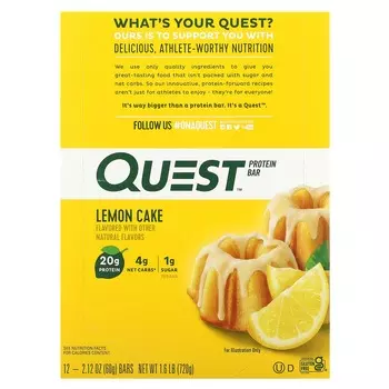 Quest Nutrition, Протеиновый батончик, Лимонный пирог, 12 батончиков, 60 г (2,12 унции) каждый