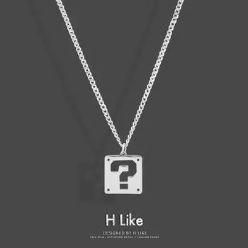 Question Mark Box Pendant Titanium Steel Sweatshirt Couple Necklace O chain 55cm titanium steel question mark box