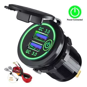 Quick Charge 3.0 Dual USB автомобильное зарядное гнездо водонепроницаемое 12 В/24 В USB быстрая зарядка розетка с сенсорным переключателем 36 Вт