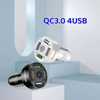 Quick Charge 3.0 USB Car Charger 4 Ports USB Fast Charging Mobile Phone Adapter For iPhone 15 14 Pro Max Samsung Xiaomi Huawei чёрный