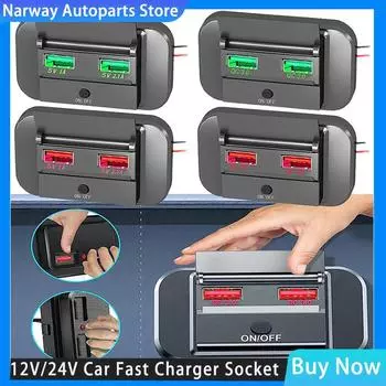 Quick Charge Dual QC3.0 USB Ports Car Bus Charger Socket Adapter 12V/24V USB Power Panel With Swith For Marine Motorcycles New