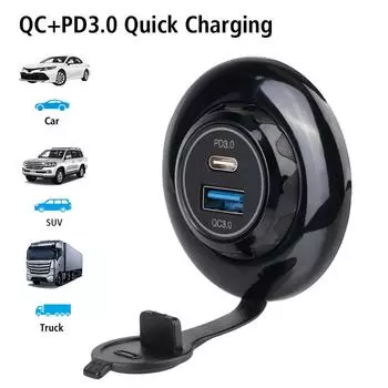 Quick Charge Panel Wall Mount Car Charger Quick Charger DC12-24V 36W QC+ PD3.0 Type-C Port Universal Phone Charger USB Charger Socket 2U QC and QC