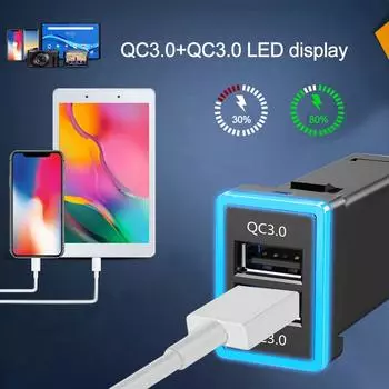 Быстрая зарядка PD QC3.0 с двумя разъемами USB, зарядное устройство для телефона, светодиодный дисплей, быстрая зарядка, адаптер питания типа C 33x23 мм 12-24 В для Toyota