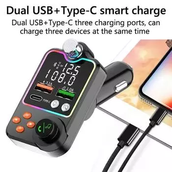 Quick Charger Car Bluetooth Charger Car Cigarette Lighter Call Hands-free EQ Atmosphere Light MP3 Player FM Transmitter Charger