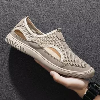 Quick Dry Summer Creek Shoes Men s Breathable Casual Mesh Shoes Hollow Outdoor Slip on Flats Man Sports Leisure Walking Footwear 38 чёрный