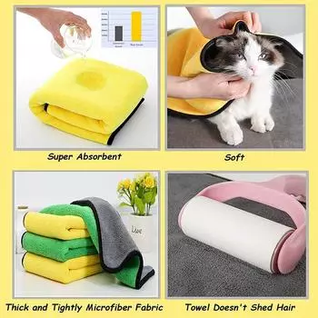 Quick-drying Dog Cat Towels Soft Fiber Dogs Towels Super Absorbent Pet Bath Towel Bathrobe Cleaning Washcloth Dog Accessories 25x25cm
