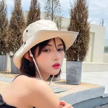 Quick-Drying Washed Ruched Bucket Hat Female Travel Camping Alpine Cap Summer UV Protection Travel All-Matching Sun Hat C3609 beige M(56-58cm)