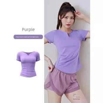 Quick-Drying Yoga Clothes Women s Summer Suit Running Pilates Professional Workout Top Fancy Sports Short Sleeve T-shirt Thin Vine Purple XL [Suggested 57.50 kg-65.00 kg]]