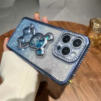 Quicksand блестки гальванопокрытие жестокий медведь для iPhone16 мобильный телефон чехол 15 стразы постепенное изменение 13 Apple 13 прозрачный чехол iPhone16 темно-фиолетового