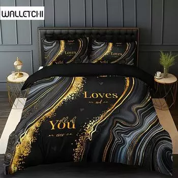 Quicksand Texture Letter Duvet Cover Set 1 Duvet Cover With 2 Pillowcases High-Definition Print Bedding Set Room Decor 135X200cm