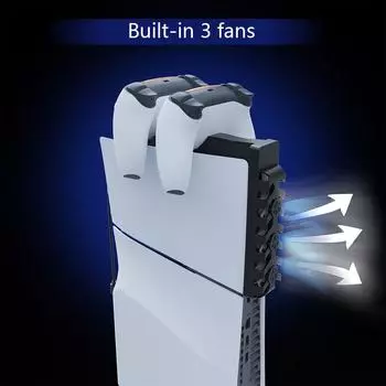 Quiet Cooler Fan Controller Charger Station with RGB Lights Silent Enhanced Cooling Fan for PS5 Slim Console and Controller белый