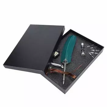 Quill Pen Set Feather Decoration Quill Pen 6 Different Nibs Fountain Pen Gift (Green) зелёный