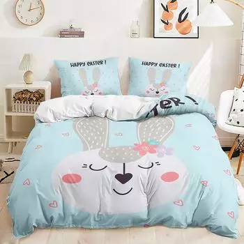 Quilt Cover Animal Rabbit Pillowcase Digital Printing Bedding Three-Piece Set 135 * 200 (two-piece set) 90g