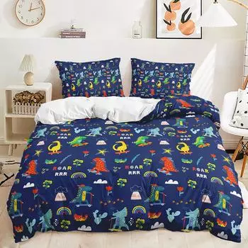 Quilt Cover Dinosaur Pillowcase Digital Printing Bedding Three-Piece Children S Bed Cover 135 * 200 (two-piece set) 90g