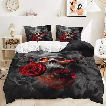 Quilt Cover Gothic Skull Bed Cover Pillowcase Digital Printing Bedding Three-Piece Set 135 * 200 (two-piece set) 90g