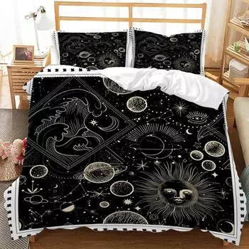 Quilt Cover Three-Piece Sun And Moon Simple Wind Bedding Digital Printing Kit 135 * 200 (two-piece set) 90g