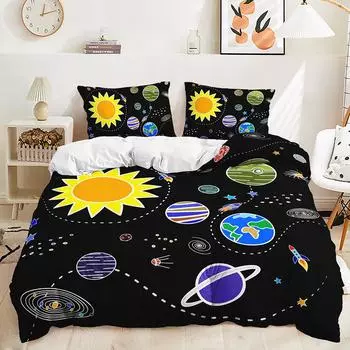 Quilt Cover Universe Planet Bed Cover Digital Printing Bedding Three-Piece Set 135 * 200 (two-piece set) 90g