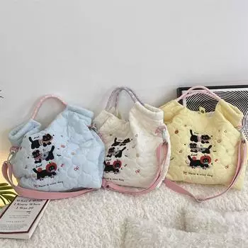 Стеганая вышитая маленькая черная кошечка симпатичная сумка-тоут большая вместительная сумка-мессенджер через плечо стеганая хлопковая сумка-тоут