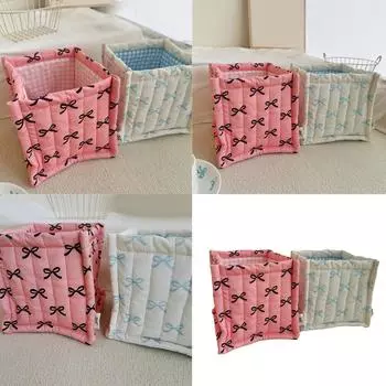 Quilted Fabric Desktop Storage Basket for Home and Office Organization Convenient for Stationery and Cosmetics синий