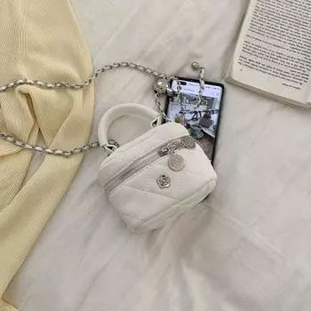 Quilted Velvet Fashion Satchel Classic Style Chain Bag Small White