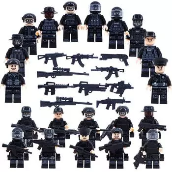 Qxl10 Black Swat Building Block Фигурка Мелкие Мозаичные Частицы Военная Полицейская Кукла Игрушка