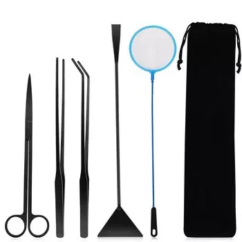 QYONLINE Aquatic Plant Aquatic Plant Aquarium Fishnet Stainless Steel Sand Aquarium Multifunctional Aquarium 6 Piece Storage Bag Included Tweezers,