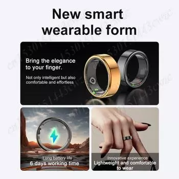 R02 Smart Ring Фитнес-трекер Кольцо Bluetooth-совместимый 5.0 Трекер кислорода в крови Мультиспортивные режимы Носимое для Android для IOS 11 чёрный