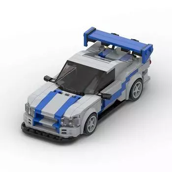 R34 Skyline GTR City MOC Car Racing Building Block Ideas Speed Champion Super Race F1 Technical Vehicle Brick Рождественский подарок