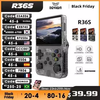 R36S Ретро Игровая Консоль Linux Система 3,5-дюймовый IPS Экран Мини Портативный Карманный Плеер RK3326 64 ГБ 128 ГБ Игры Подарки Мальчикам