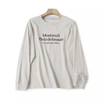 R/16-Day Single Spring New Arrival Foreign Trade Women s Clothing Fashion Loose and Simple round Neck Pullover Long Sleeves Letter T-shirt Tops Picture Color M