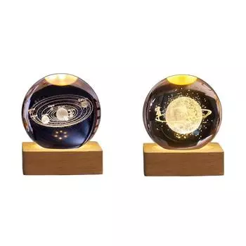 R# 3D гравированный маленький стеклянный шар декоративный USB зарядка для спальни декор (солнечная система