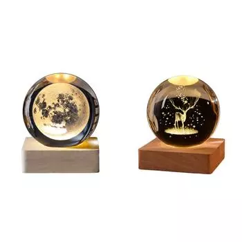 R# 3D гравированный маленький стеклянный шар декоративный USB зарядка для спальни декор (Луна)