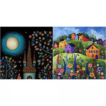 R # 5D DIY Полная круглая дрель Алмазная картина Красочный дом Домашний декор Искусство 30x30c GS4418