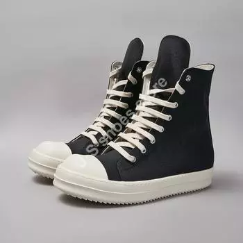 R-o Ankle Boot Men High Top Shoe Black Canvas Women Sneaker Casual Shoes Waxed Canvas Sneakers Zipper Lace Up Boots 34