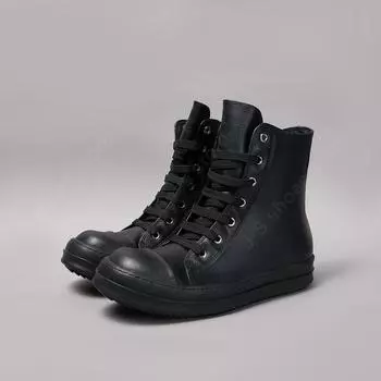 R-o Boots Men Shoe Full Black Leather High Top Shoes Lace Up Women Casual Sneaker Zipper Design Cowhide Ankle Boot Sneakers 34