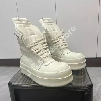 R-o Boots Men Shoe High Top Ivory White Leather Sneaker Women Ankle Boot 6cm Thick Sole Shoes Height Increasing Zip Sneakers 34