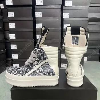 R-o Ботинки Мужские Кроссовки Женские Черные Кожаные Ботильоны На Молнии Платформа 6см Толстая Подошва Boa Кожаные Туфли Высокие Повседневные Туфли 35