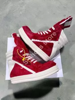 R-o Brand Men Shoe Red Horse Hair High top Casual Shoes Women Sneakers Red Horsehair Boots Lace Up Sneaker Zipper Ankle Boot 34