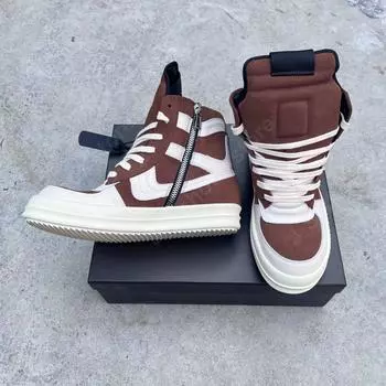 R-o Classic Design Men Shoe Women High Top Casual Shoes Ankle Boots Caramel Cow Suede White Leather Boot Outside Flat Sneaker 34