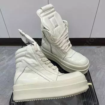 R-o Classic Designer Men Shoe Women Sneaker Red Leather Ankle Boot High Top Casual Shoes Zipper 6cm Thick Sole Boots Sneakers 35