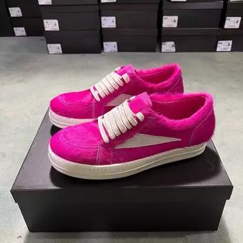 R-o Classic Men Shoe Rose Pink Horse Hair Women Low Top Casual Shoes Retro Design Sneaker Horsehair White Suede Flat Sneakers 34