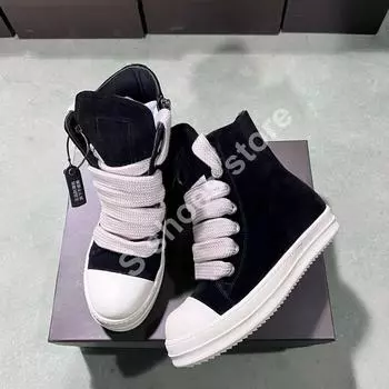 R-o Classic Men Snealers High Top Sneaker Women Casual Shoe Ankle Boot Shoes Black Suede Shoe Luxury Jumbo Lace Zipper Boots 34