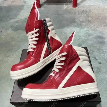 R-o Classic Red Leather Boot High Top Shoe Genious Men Sneaker Zipper Women Casual Shoes Lace Up Sneakers Geobasket Ankle Boots 34